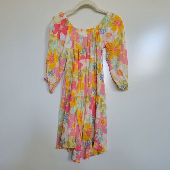 NEW BILLABONG BOHO FLORAL GIRLS SUMMER BEACH DRESS L LARGE NWT CORAL PINK YELLOW - Picture 6 of 7
